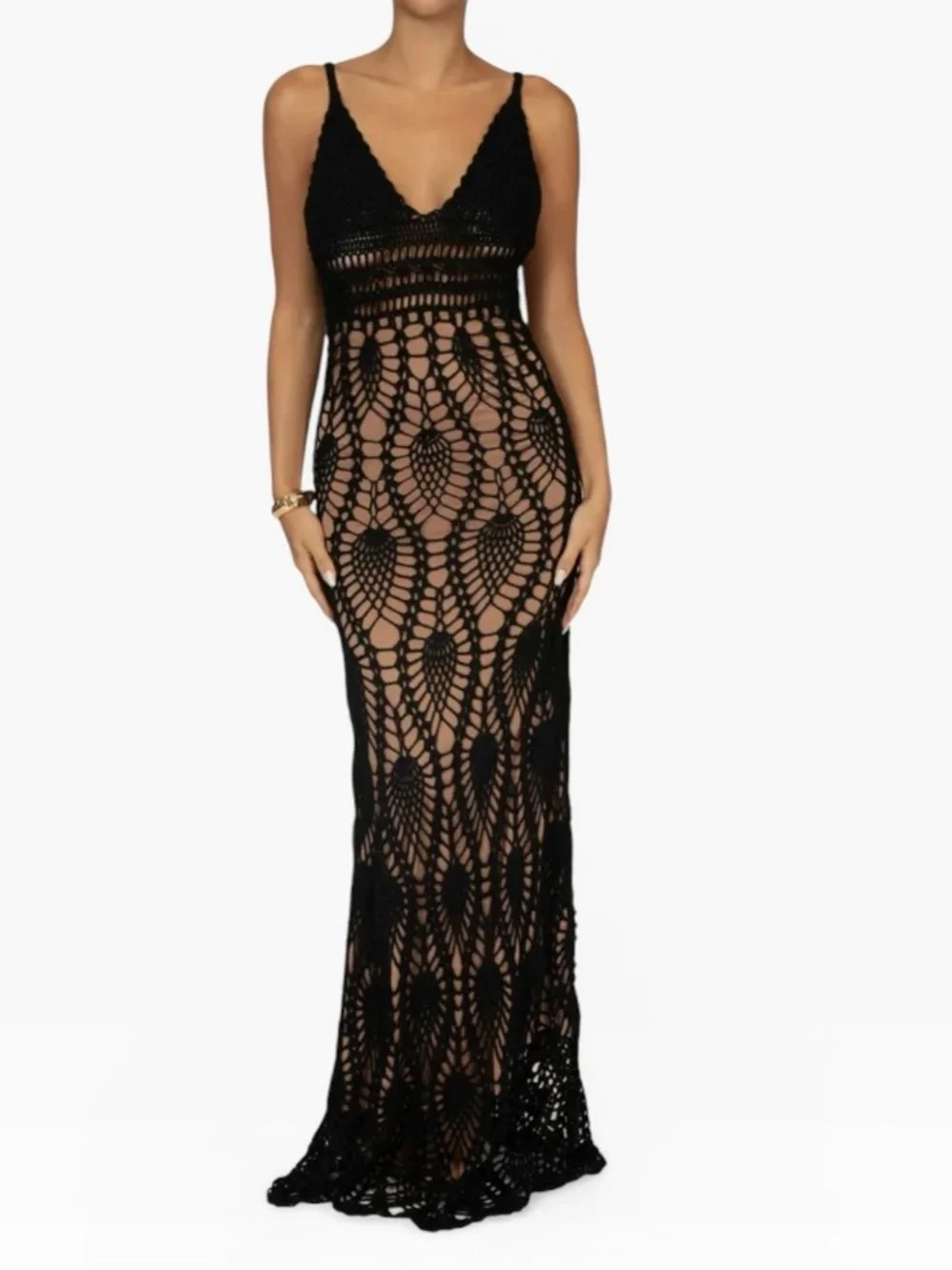 JLUXLABEL GREAT ESCAPE CROCHET MAXI DRESS LINED BODYCON BOHO GLAM **NWOT** - Picture 11 of 16